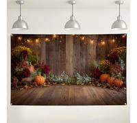 Fall Harvest Wooden Wall Backdrop, Rustic Autumn Decorations for Thanksgiving Party Photographs, Cozy Indoor/Outdoor Picture Background for Seasonal Events 71x43 Inch