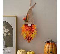 Fall Harvest Wreath - Thanksgiving Autumn Wreath with Artificial Fall Gnome - Autumn Wreath for Front Door with Maple Leaf Flowers and Hanging Fall Garland
