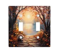Fall Hedgehog Decorative Light Switch Cover Plate 2 Gang Double Toggle, Autumn Nature Scene Electrical Faceplate for Kitchen Bathroom, Animal Switchcover Decor