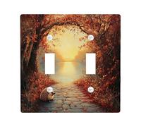 Fall Hedgehog Decorative Light Switch Cover Wall Plate 2 Gang Double Toggle, Autumn Nature Scene Electrical Faceplate for Kitchen Bathroom, Animal Switchcover Decor