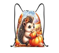 Fall Hedgehog Pumpkin Sack Backpack Lightweight Drawstring Gym Scratch Sport Gym String Bag For Shopping Hiking Men 39X46Cm