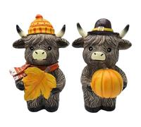 Fall Highland Cow Figurine, Autumn Cattle Statue, Rustic Farmhouse Decor, Handcrafted Ornament, Charming Seasonal Accent, Country Animal Figure for Desktop, Bookshelf, Dining Table