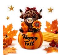 Fall Highland Cow Figurine Decor, Thanksgiving Pumpkin Kitchen Table Statue