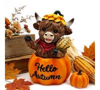 Fall Highland Cow Figurine Decor, Thanksgiving Pumpkin Kitchen Table Statue