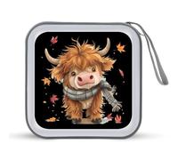 Fall Highland Cow Maple Leaves CD Case Portable DVD Storage Small CD Holder Organizer for Home Travel