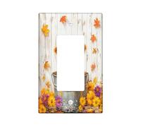 Fall Highland Cows Decorative Light Switch Cover Wall Plate 1 Gang Single Rocker, Autumn Wood Flower Leaf Electrical Faceplate for Kitchen Bathroom, Animal Switchcover Decor