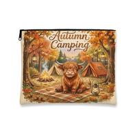 Fall Highland Cows Makeup Bag, Cute Holiday Camping Cosmetic Travel Pouch for Women, Portable Small Canvas Zipper Organizer, Autumn Toiletry Bag 7x9 Inch