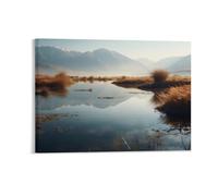 Fall Hill Wall Decor Poster, Tranquil Lake And Mountains Framed Canvas Wall Art for Bathroom Kid's Room, Funny Autumn Landscape Artworks, Thanks Giving Gifts, 45x60CM