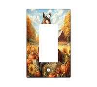 Fall Horses Decorative Light Switch Cover Plate 1 Gang Single Rocker, Autumn Farmhouse Pumpkin Electrical Faceplate for Kitchen Bathroom, Animal Switchcover Decor