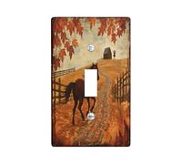 Fall Horses Decorative Light Switch Cover Plate 1 Gang Single Toggle, Autumn Country Leaf Scene Electrical Faceplate for Kitchen Bathroom, Animal Switchcover Decor