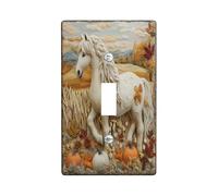 Fall Horses Decorative Light Switch Cover Wall Plate 1 Gang Single Toggle, Autumn Novelty Country Electrical Faceplate for Kitchen Bathroom, Animal Switchcover Decor