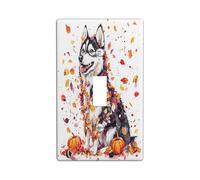 Fall Husky Dog Decorative Light Switch Cover Wall Plate 1 Gang Single Toggle, Autumn Colorful Leaves Electrical Faceplate for Kitchen Bathroom, Pet Switchcover Decor