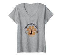 Fall If You're Awesome Dog Paw V-Neck T-Shirt, Women, Heather Grey, L