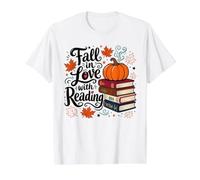 Fall in Love with Reading Pumpkin Books Autumn Reader Value Graphic T-Shirt, Men, White, L