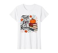 Fall in Love with Reading Pumpkin Books Autumn Reader Value Graphic T-Shirt, Women, White, S