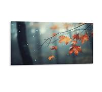 Fall in The Rain Wall Decor Poster, Autumn Tree Branch with Orange Leaves Framed Canvas Wall Art for Bathroom Kid's Room, Funny Maple Artworks, Thanks Giving Gifts, 30x60CM