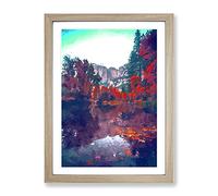 Fall In Yosemite Valley California In Abstract Modern Framed Wall Art Print, Ready to Hang Picture for Living Room Bedroom Home Office Décor, Oak A4 (34 x 25 cm)