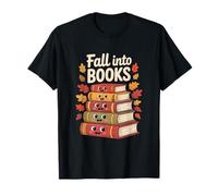 Fall Into Books Autumn Reading Cute Book Stack T-Shirt