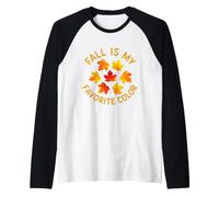 Fall is My Favorite Color Pumpkin Autumn Falling Leaves Raglan Baseball Tee