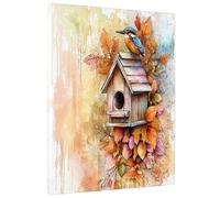 Fall Kingfishers Bird Canvas Prints Wall Art 16 * 20 x1, Autumn Birdhouse Maple Leaf Wall Art for Living Room Bathroom, Big Small Vertical Fun Decorative Bedroom Women Men
