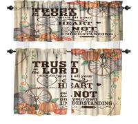 Fall Kitchen Curtain and Valance Set,Rustic Farmhouse Pumpkin Retro Autumn Harvest Short Curtains Bedroom Dining Room Cafe Office Living Room, 54 x 18 inches + 27 x 24 inches *2