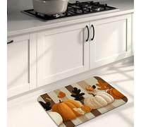 Fall Kitchen Mats for Floor, Pumpkin Patch Rustic Cozy Mats, Cushioned Comfort Washable Non Slip Decor Rugs for Kitchen Sinks Laundryroom Bathroom 16x24 Inch
