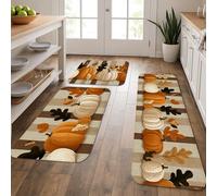 Fall Kitchen Mats for Floor, Pumpkin Patch Rustic Cozy Mats, Cushioned Comfort Washable Non Slip Decor Rugs for Kitchen Sinks Laundryroom Bathroom 3Pcs