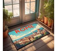 Fall Kitchen Mats For Floor Vintage Travel Poster: Rome, Italy - A City Of History And Beauty Doormat Front Door Decor Retro Rug(50X80CM)