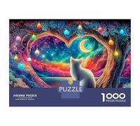 Fall Kittens Premium Cardstock Jigsaw Puzzle Set Cat Under Cosmic Heart Sky Cognitive Development Game for Teen Fans 12+ After-school Activity Gift 1000 Piece Jigsaw Puzzle 70x50cm/1000pcs
