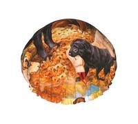Fall Labrador Lab Golden Retriever Dog Thanking,Shower Cap Nightcap Double Layer Waterproof Elastic Bath Cap Reusable Hair Cap