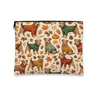 Fall Lakeland Terrier Dog Makeup Bag, Holiday Crops Maple Printed Cosmetic Travel Pouch for Women, Autumn Portable Small Canvas Zipper Organizer 7x9 Inch