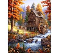 Fall Landscape Paint by Numbers for Adults, Cabin in The Forest Adult Paint by Numbers Canvas Kits Without Frame, DIY Acrylic Number Painting Adults for Gifts Home Wall Decor 16x20 Inch