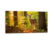 Fall Landscape Wall Decor Poster, A Fawn in An Autumn Forest Framed Canvas Wall Art for Bathroom Kid's Room, Funny Cute Deer Artworks, Thanks Giving Gifts, 30x60CM