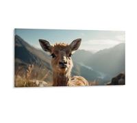 Fall Landscape Wall Decor Poster, Curious Deer on Rocky Hillside Framed Canvas Wall Art for Bathroom Kid's Room, Funny Autumn Mountains Artworks, Thanks Giving Gifts, 20x40CM