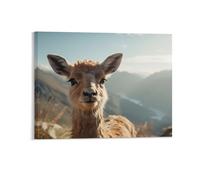 Fall Landscape Wall Decor Poster, Curious Deer on Rocky Hillside Framed Canvas Wall Art for Bathroom Kid's Room, Funny Autumn Mountains Artworks, Thanks Giving Gifts, 40x50CM