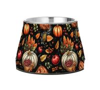 Fall Leaf Apples Pumpkins Raised Pets Food Bowls Elevated Stainless Steel Cat Feeding Bowls for Loving Pet Slow Down Eating