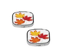 Fall Leaf Pill Box 2 Compartment Medicine Pill Case,Travel Pill Organizer, Small Metal Pill Case Portable Pill Box, Perfects Gift for Anyone in Need