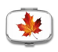 Fall Leaf Pill Box 2 Compartment, Portable Pill Case with Mirror for Pocket Purse Travel, Mini Metal Medicine Organizer for Vitamins Fish Oil