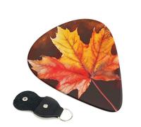 Fall Leaf Printed Guitar Picks, 6 Pack with Leather Keychain Pick Holder - 0.46mm, 0.71mm, 0.96mm Assorted Thickness for Acoustic Ukulele, Electric Guitar, Acoustic Guitar, Bass
