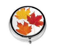 Fall Leaf Round Pill Box - Full Print Design, Metal Electroplated Compact Medicine Case for Travel, Fits Pockets & Wallets