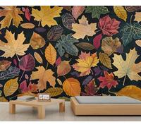 Fall Leaf Wallpaper Autumn Dark Maple Oak Ginkgo Leaves Wall Paper Murals for Walls Colorful Nature Landscape Wallpaper Multicolor Wall Paper for Bedrooms Living Room Poster 100X70cm