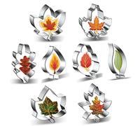 Fall Leaves 8-Piece Leaf Cookie Cutter Set - Maple Leaf, Oak Leaf, Teardrop Leaf Cookie Cutters Shapes Biscuit Fondant Molds for Fall Autumn Thanksgiving Christmas Birthday Wedding Party Decorations
