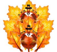 Fall Leaves and Turkey Balloons - Pack of 12 Thanksgiving Party Decorations Turkey Foil Balloons for Autumn Harvest Party Supplies