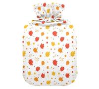Fall Leaves Dots White Hot Water Bottle with Cover for Pain Relief Feet Warmer for Cramps, 2L