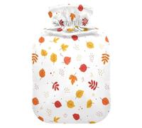 Fall Leaves Dots White Hot Water Bottle with Cover for Pain Relief Hot Bag for Warming Hands, 2L