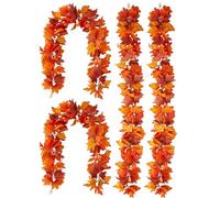 Fall Leaves Garland - 4 Pieces Faux Thanksgiving Decor Garlands | Weather-Resistant Harvest Decoration Seasonal Ornament For Lawn Entryway Inside Wall Patio Balcony Yard Front Garden Window