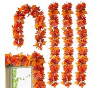Fall Leaves Garland - 4 Pieces Faux Thanksgiving Decor Garlands | Weather-Resistant Harvest Seasonal Decoration for Lawn, Entryway, Wall, Patio, Balcony, Yard, Garden, Window, Indoor & Outdoor Use
