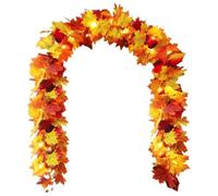 Fall Leaves Garland - 68.9 Inch Fall Vine Garland With LED String Light, Maple Leaf Vine For Thanksgiving Harvest Halloween Christmas Farmhouse Decor Party Front Door Porch Home Mantle Table Stairs,