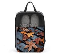 Fall Leaves Wood Shoe Bag Travel Shoe Organizer Water-Resistant Shoe Pouch with Zipper Sneaker Dust Bag, gray, One Size, Modern