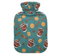 Fall Lemon Teal Hot Water Bottle with Cover for Pain Relief Hot Water Bed Warmer for Neck and Shoulder Pain, 2L